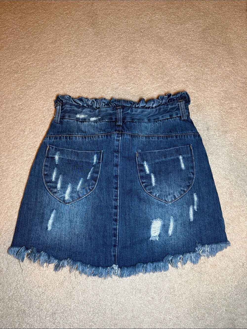 Hayden Los Angeles Ruffled Paperbag Waist Distressed Denim Mini Skirt - Blue - Picture 3 of 3